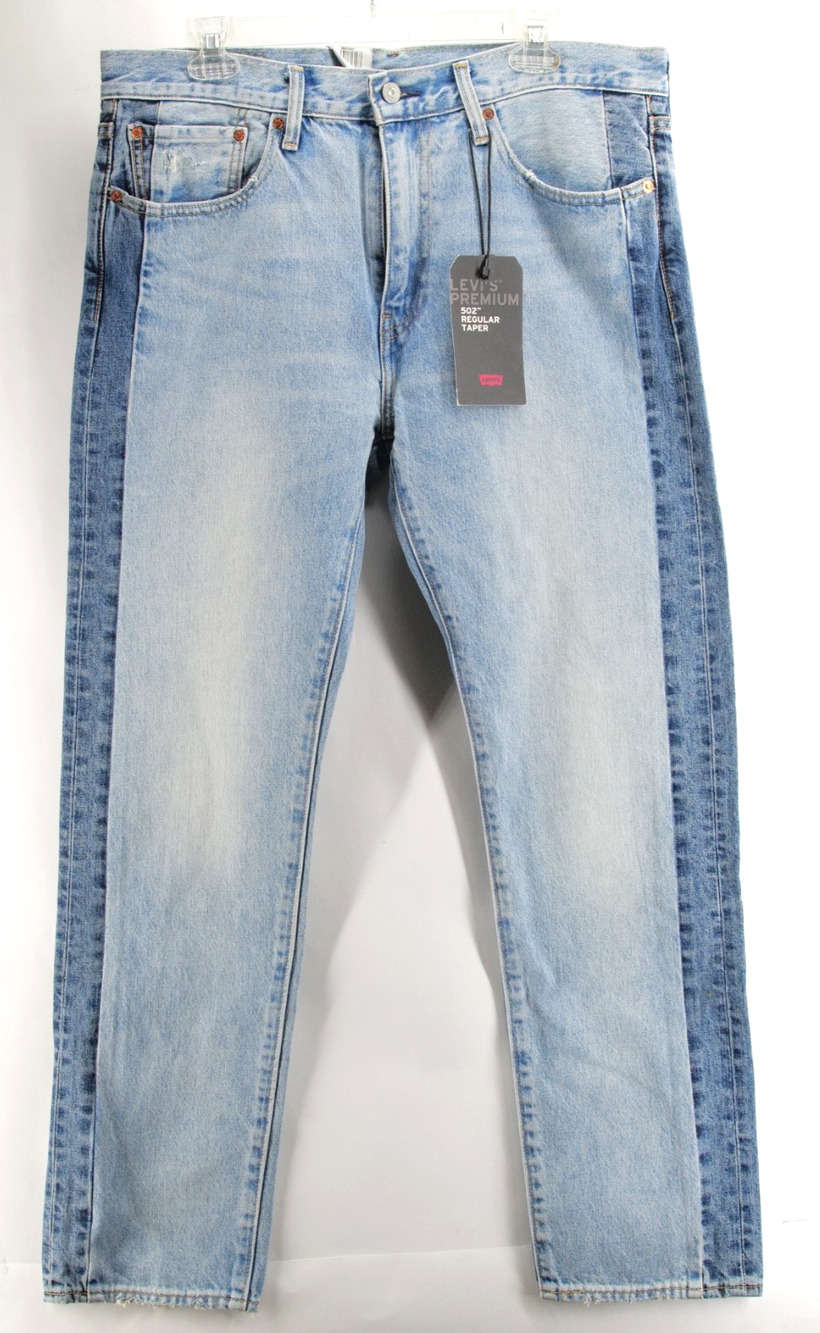 NWT LEVIS Premium 502 Taper JEANS 36x32 Two Tone Panelled Light Medium Wash